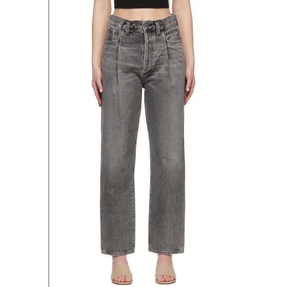 Agolde Denim - NWT AGOLDE High Rise Fold Waistband Jeans Straight Wide Leg Charcoal Wash 27
